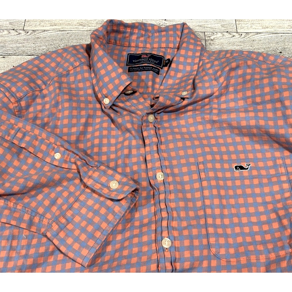 Vineyard Vines Men's Classic Fit Tucker XL Pink and Blue Plaid Long Sleeve Shirt